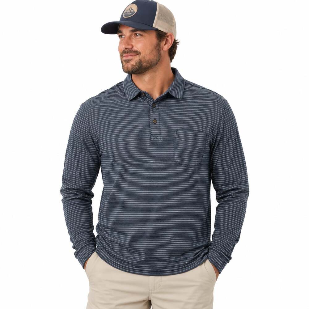 Faherty Men’s Long Sleeve Stripe Polo Size XS Blue Organic Cotton